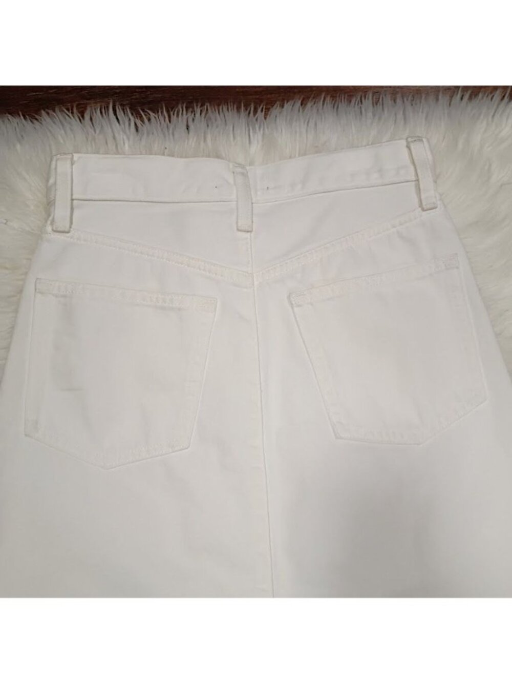 J.Crew White Denim Maxi Skirt 24 High Slit Modesty Frayed Hem Preppy Clean - Picture 14 of 14